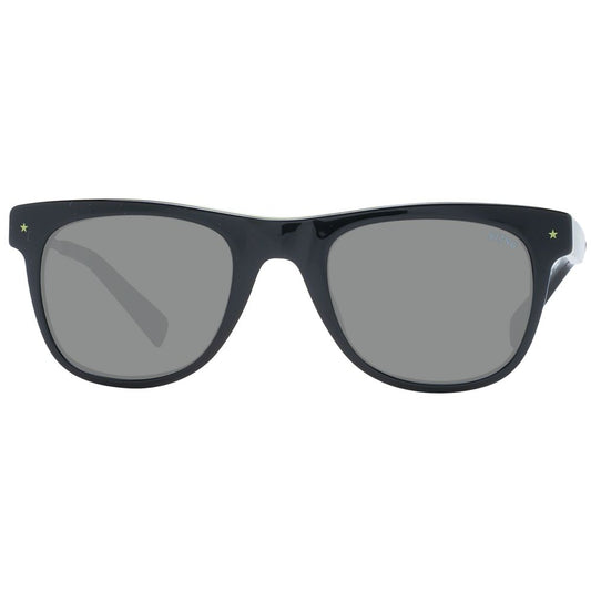 Sting Black Men Sunglass with black acetate frame, grey gradient lenses, square full-rim style, 100% UVA/UVB protection, includes branded case.