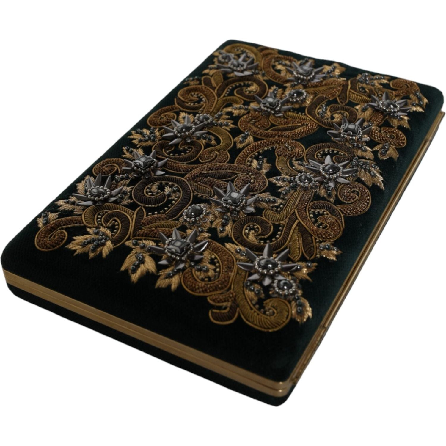 حقيبة كلاتش من دولتشي آند غابانا للحفلات المسائية بإطار ذهبي من المخمل الأسود