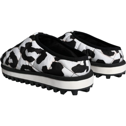 Dolce & Gabbana Black White Quilted Logo Sandals Slides Shoes
