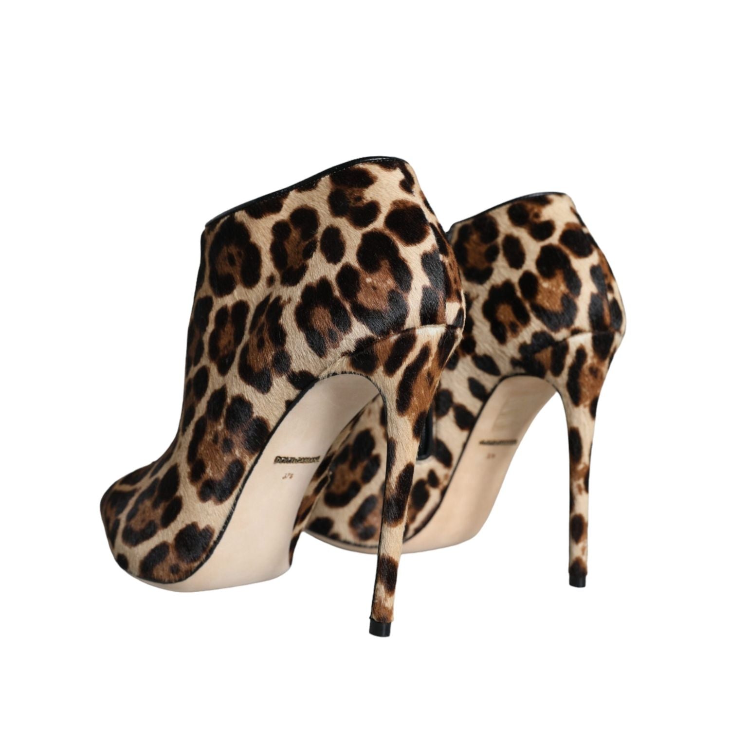 Dolce & Gabbana Brown Leopard Calf Fur Heels Ankle Boots Shoes