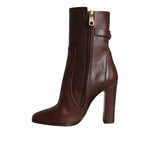 Dolce & Gabbana Brown Leather Heels Mid Calf Boots Shoes
