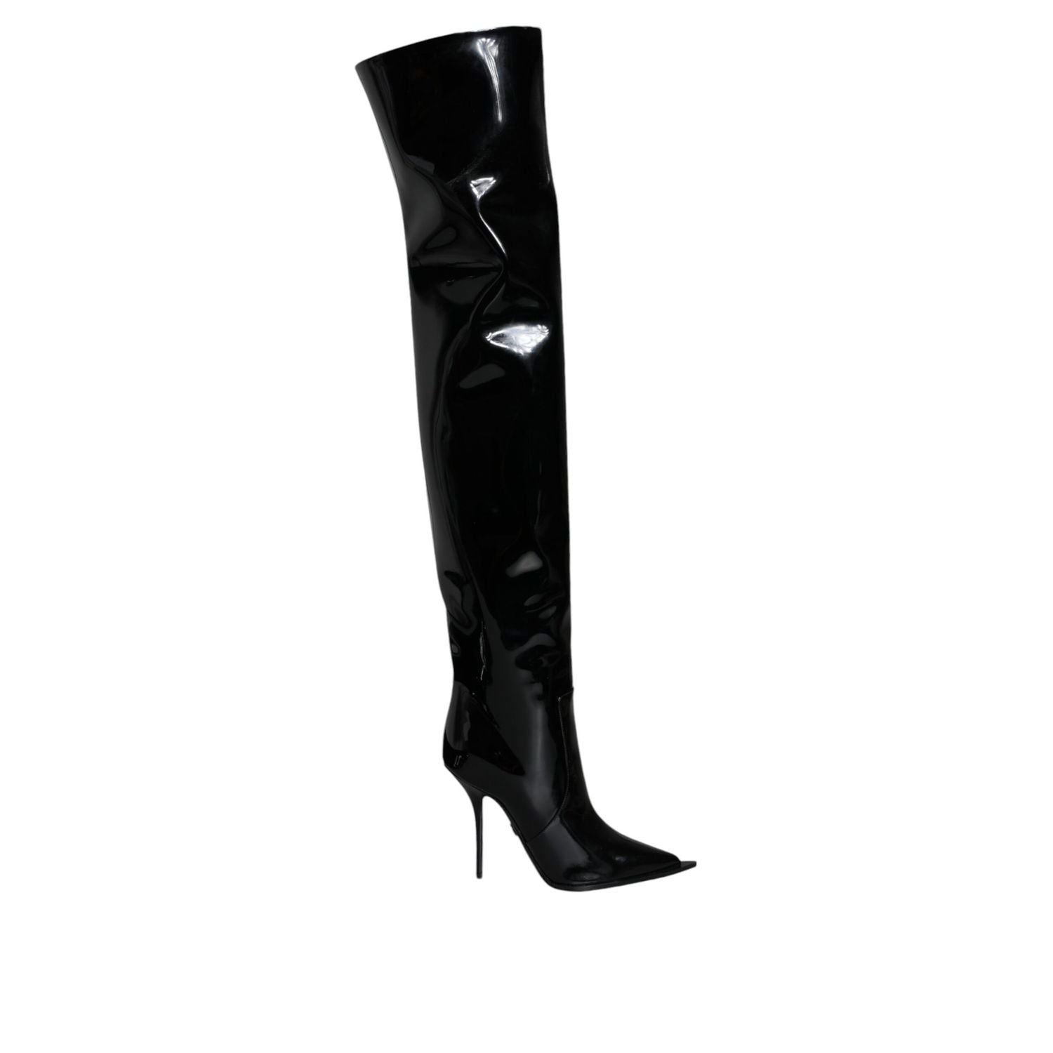 Dolce & Gabbana Black Patent Leather Knee High Boots Shoes