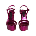Dolce & Gabbana Fuchsia Leather Platform Logo Keira Sandals Shoes