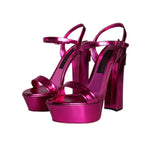 Dolce & Gabbana Fuchsia Leather Platform Logo Keira Sandals Shoes