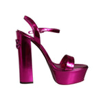 Dolce & Gabbana Fuchsia Leather Platform Logo Keira Sandals Shoes