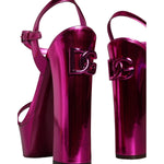 Dolce & Gabbana Fuchsia Leather Platform Logo Keira Sandals Shoes