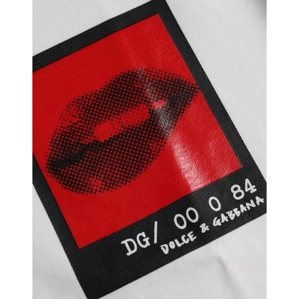 Dolce & Gabbana White Red Lips Print Cotton Men T-shirt
