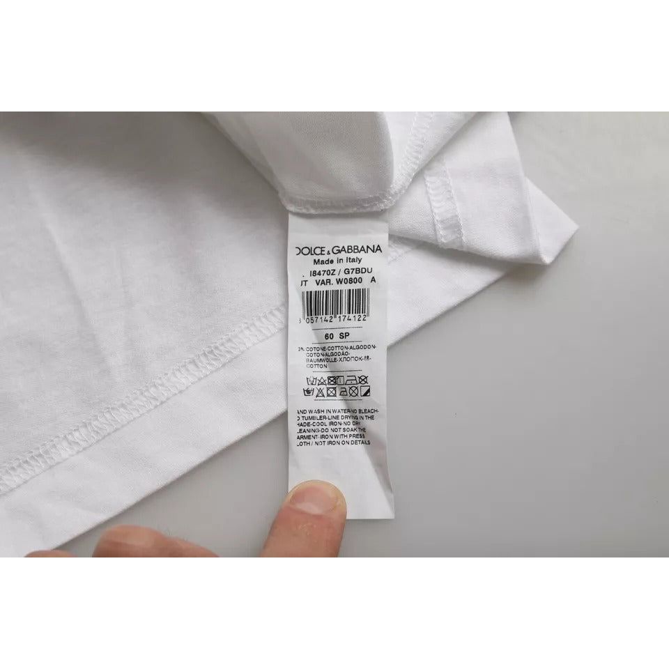 Dolce & Gabbana White Cotton Round Neck Short Sleeve T-shirt