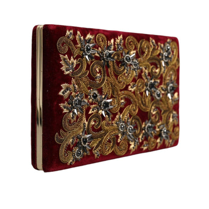 Dolce & Gabbana Red Velvet Gold Frame Clutch Evening Party Purse Bag