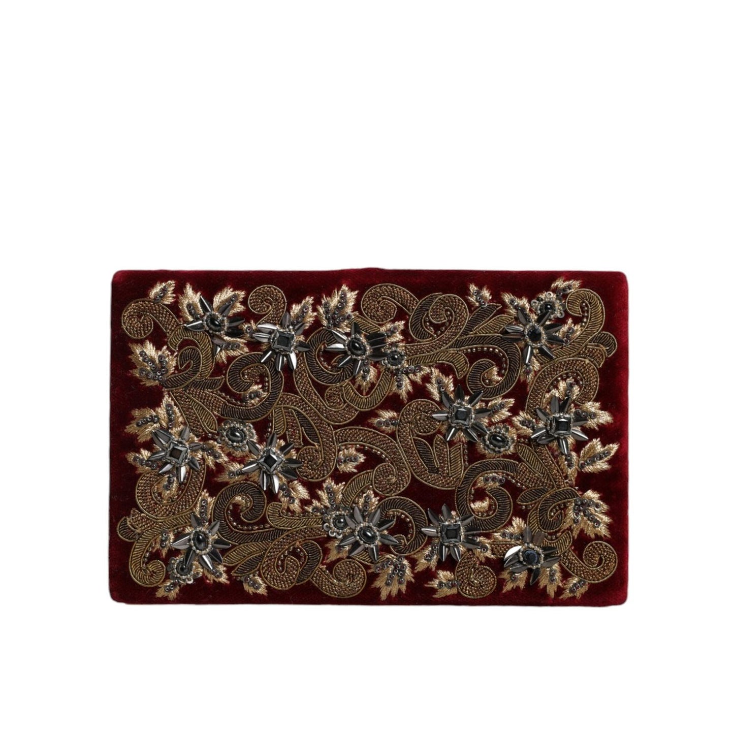 Dolce & Gabbana Red Velvet Gold Frame Clutch Evening Party Purse Bag BAG1530