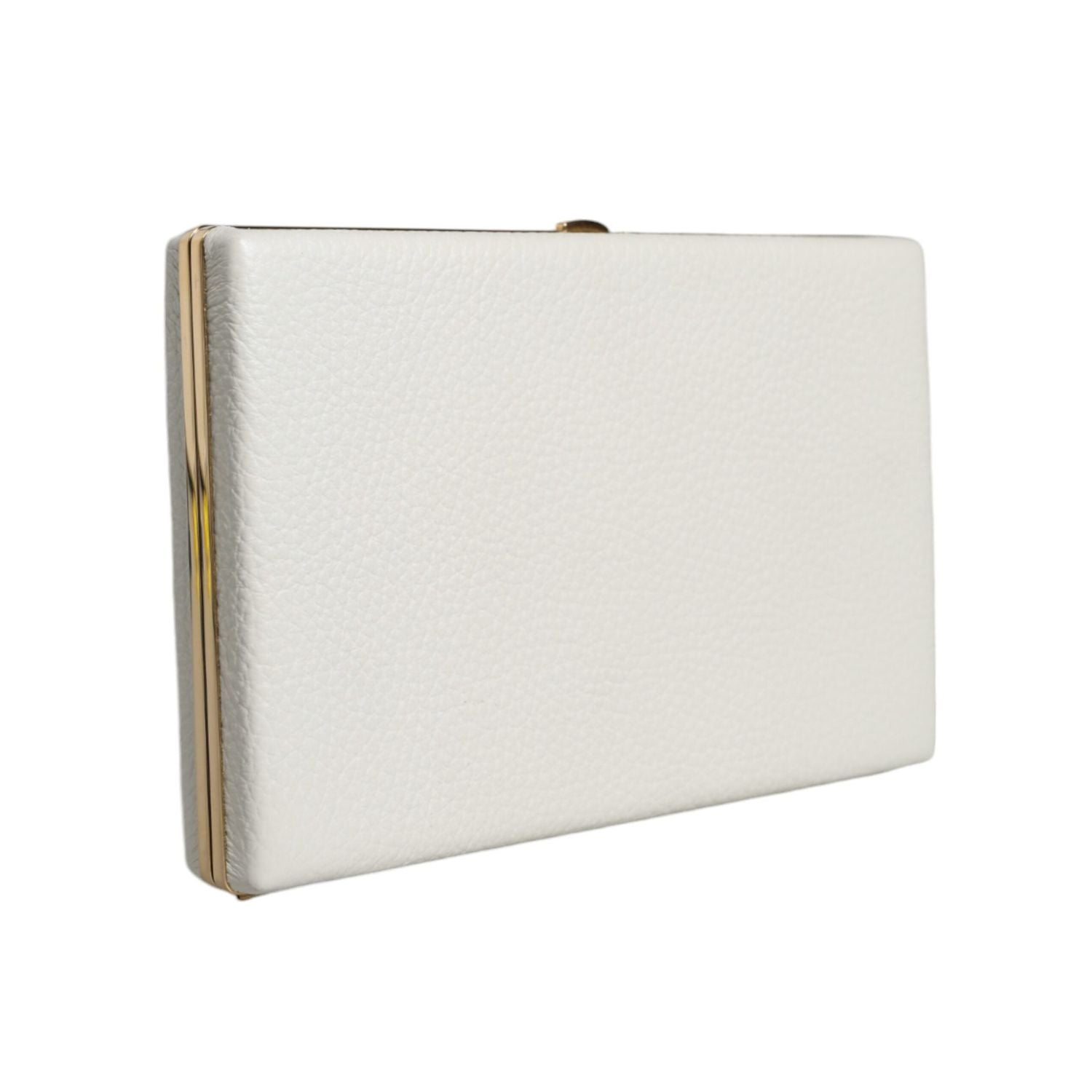 حقيبة كلاتش للحفلات المسائية من دولتشي آند غابانا مصنوعة من الجلد الأبيض بإطار ذهبي