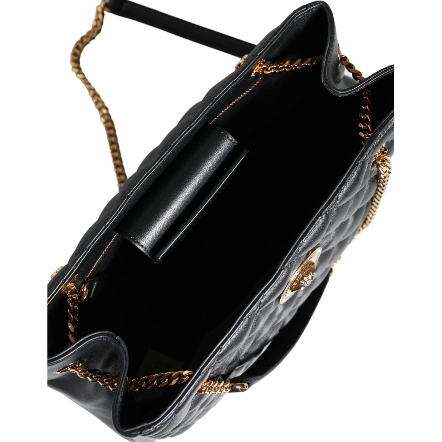 Versace Black Quilted Nappa Leather Shoulder Chain Strap Bag
