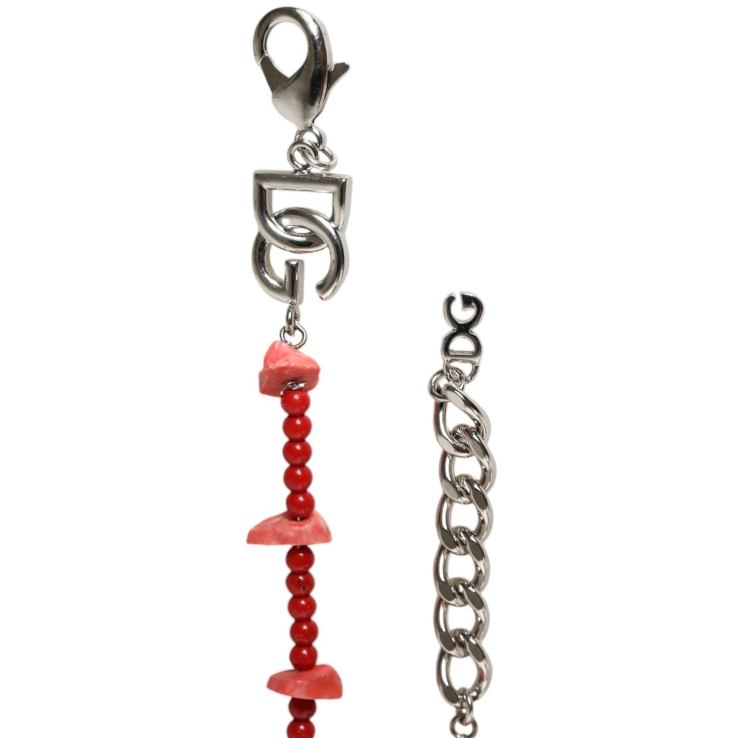 Dolce & Gabbana Silver Tone Brass Beaded Resin DG Logo Chain Bracelet SMY10383