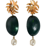 Dolce & Gabbana Red Watermelon Gold Brass Crystal Clip Dangling Earrings Earrings