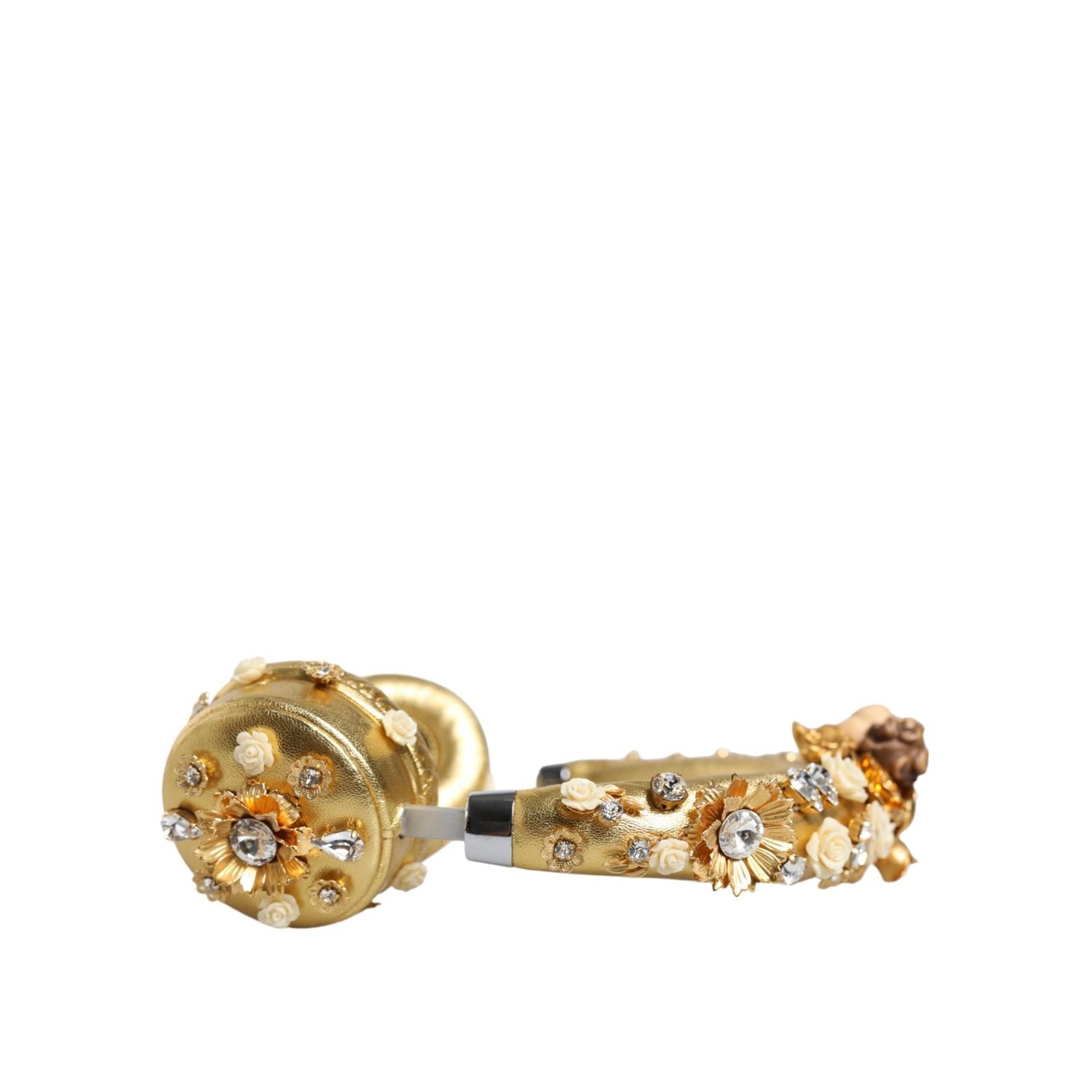 Dolce & Gabbana Gold Leather Floral Crystal Angel Headset Headphones