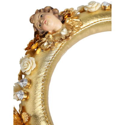 Dolce & Gabbana Gold Leather Floral Crystal Angel Headset Headphones