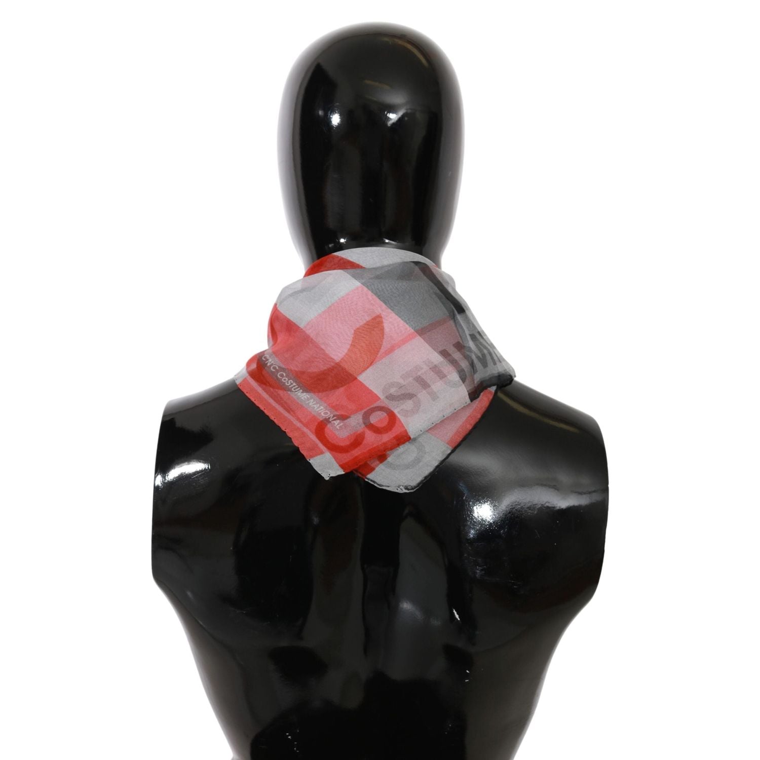 Costume National Gray Red 100% Silk Branded Scarf