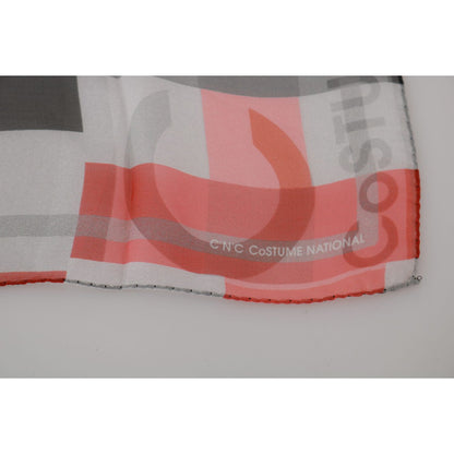 Costume National Gray Red 100% Silk Branded Scarf