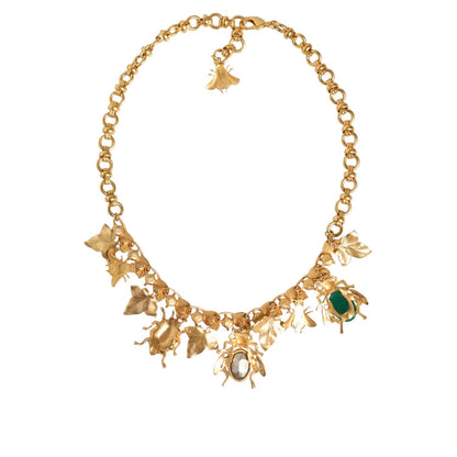 Dolce & Gabbana Gold Brass Crystal Bug Charm Pendant Statement Necklace Necklace