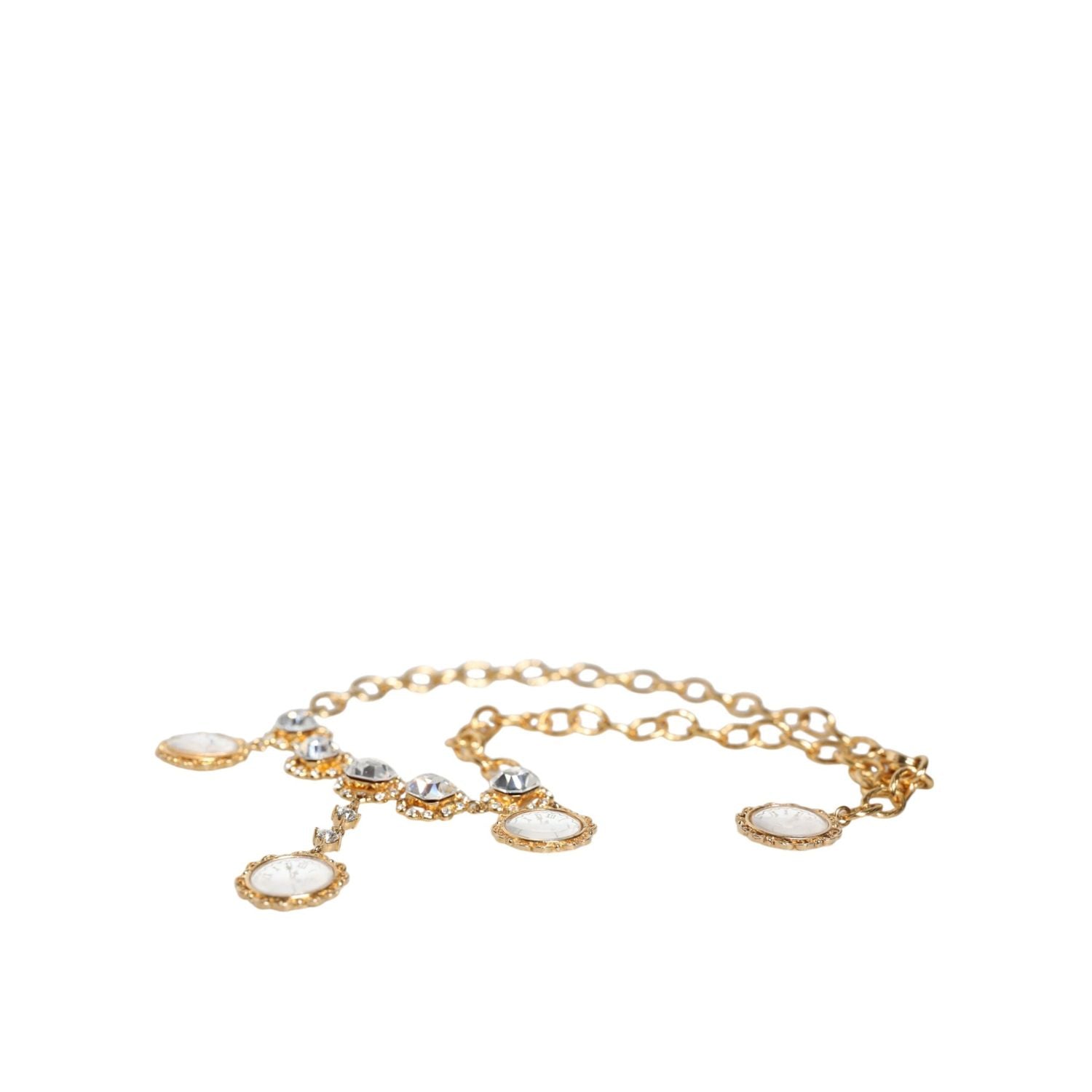 Dolce & Gabbana Gold Chain Brass Crystal Clock Statement Necklace