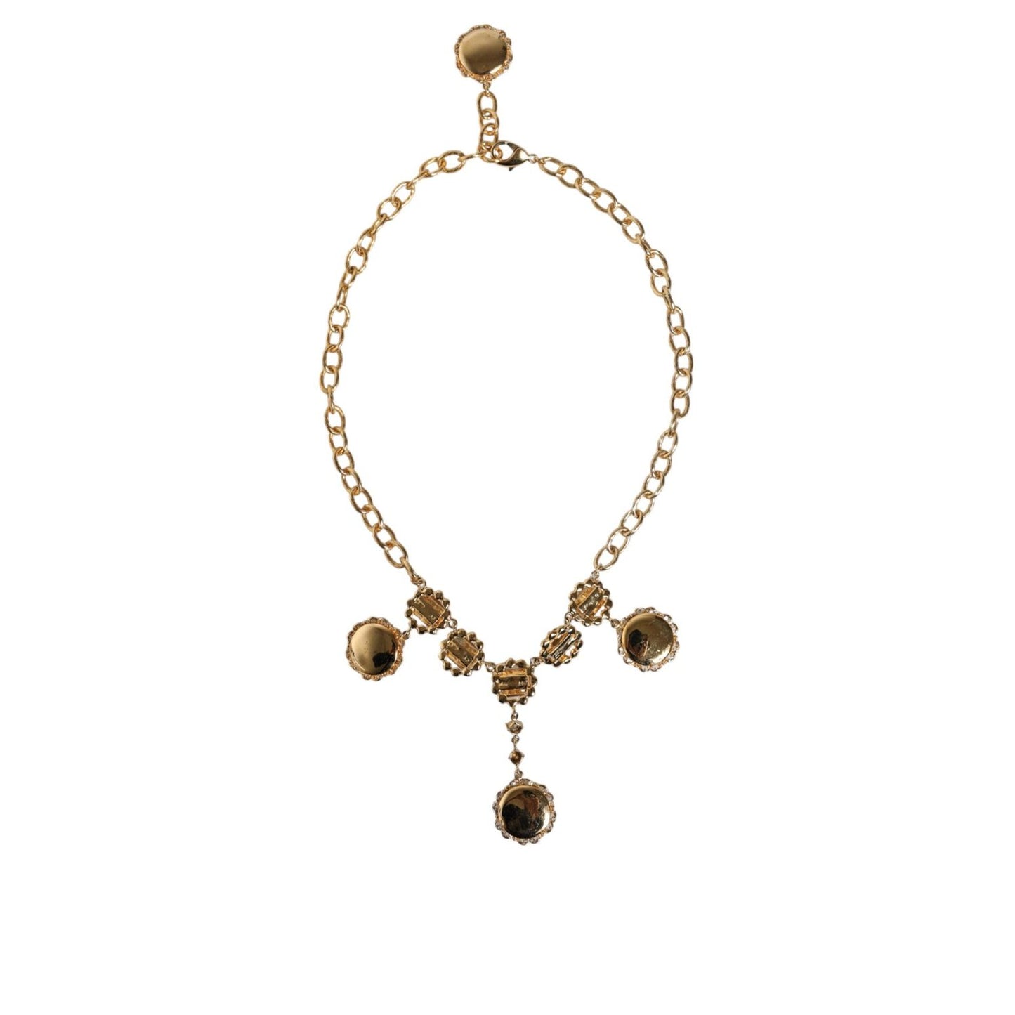 Dolce & Gabbana Gold Chain Brass Crystal Clock Statement Necklace Necklace