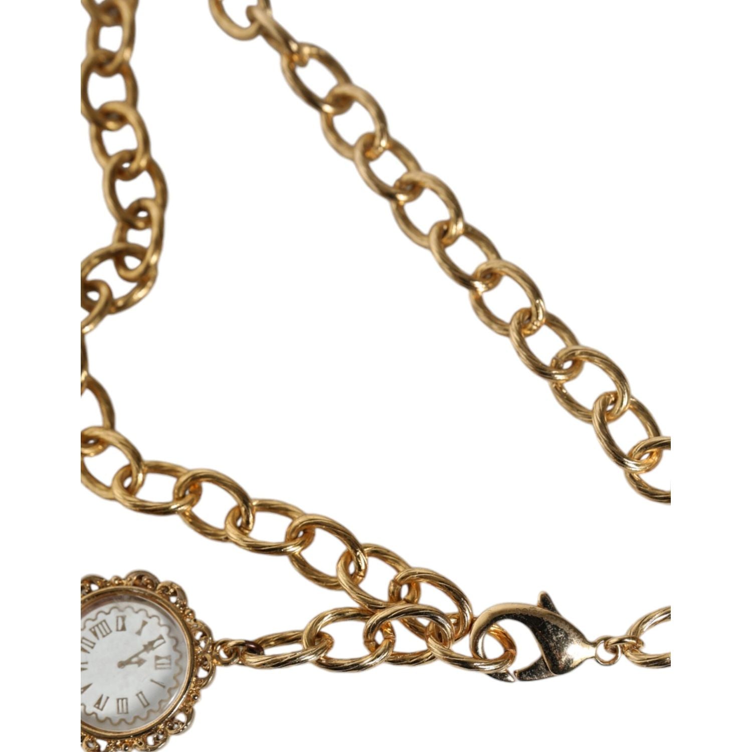 Dolce & Gabbana Gold Chain Brass Crystal Clock Statement Necklace