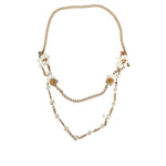 Dolce & Gabbana Gold Chain Brass Floral Layered Crystal Pearl Necklace