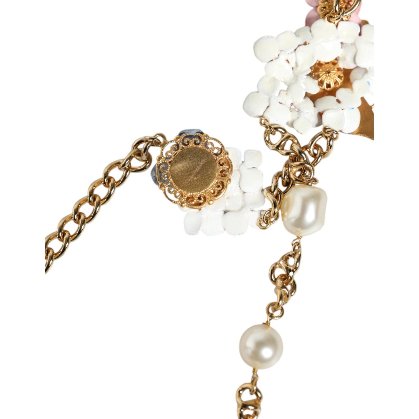 Dolce & Gabbana Gold Chain Brass Floral Layered Crystal Pearl Necklace Necklace