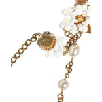 Dolce & Gabbana Gold Chain Brass Floral Layered Crystal Pearl Necklace