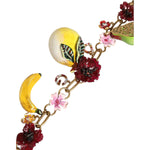 Dolce & Gabbana Gold Brass FRUIT Pendants Flowers Crystal Logo Necklace Necklace