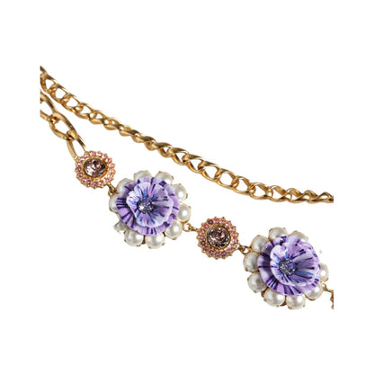 Dolce & Gabbana Gold Tone Floral Crystals Embellished Layered Necklace Necklace