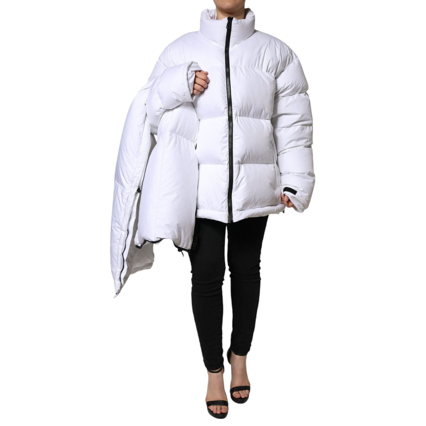 Dolce & Gabbana White Puffer Quilted Full Zip Coat Jacket