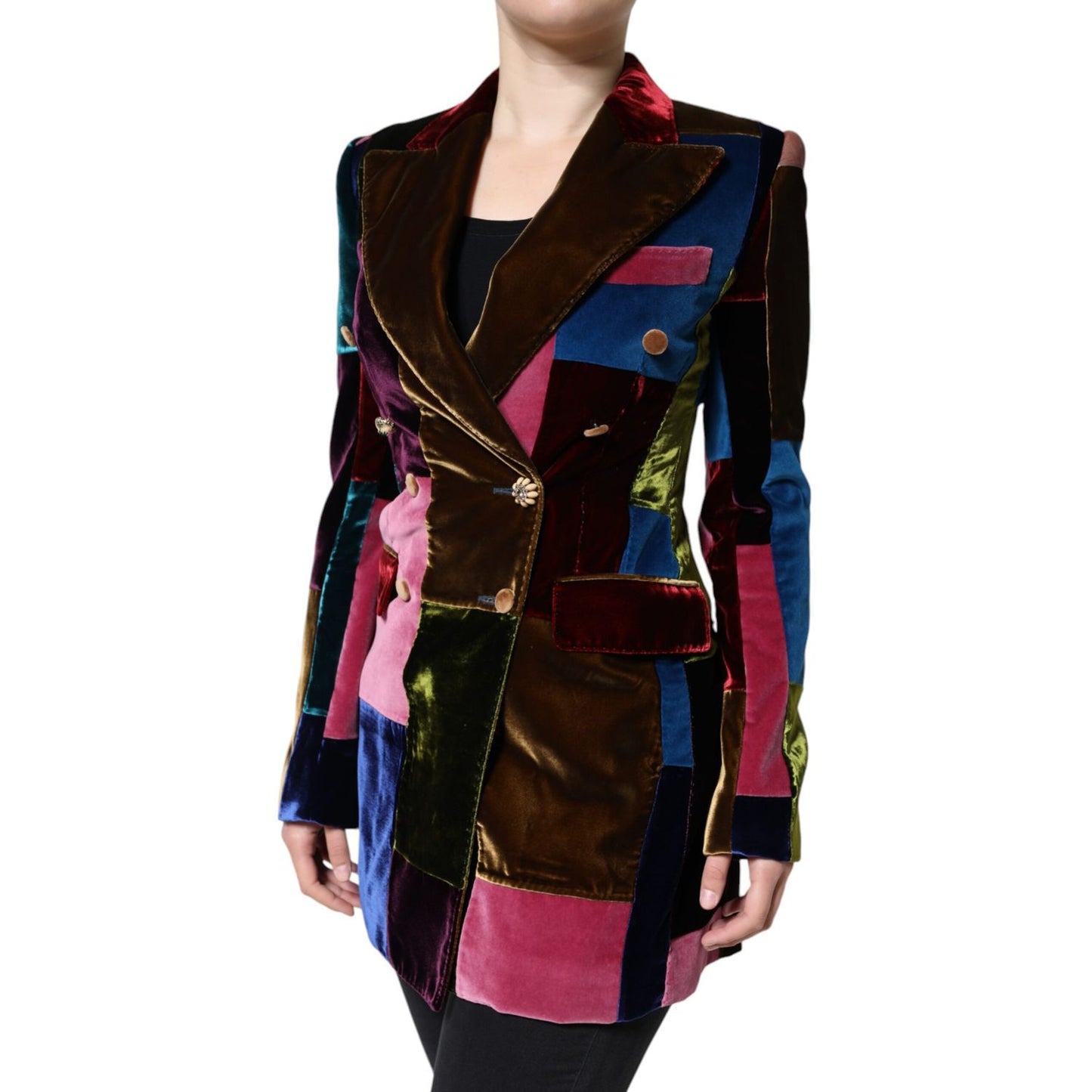 Dolce & Gabbana Multicolor Double Breasted Patchwork Blazer Jacket