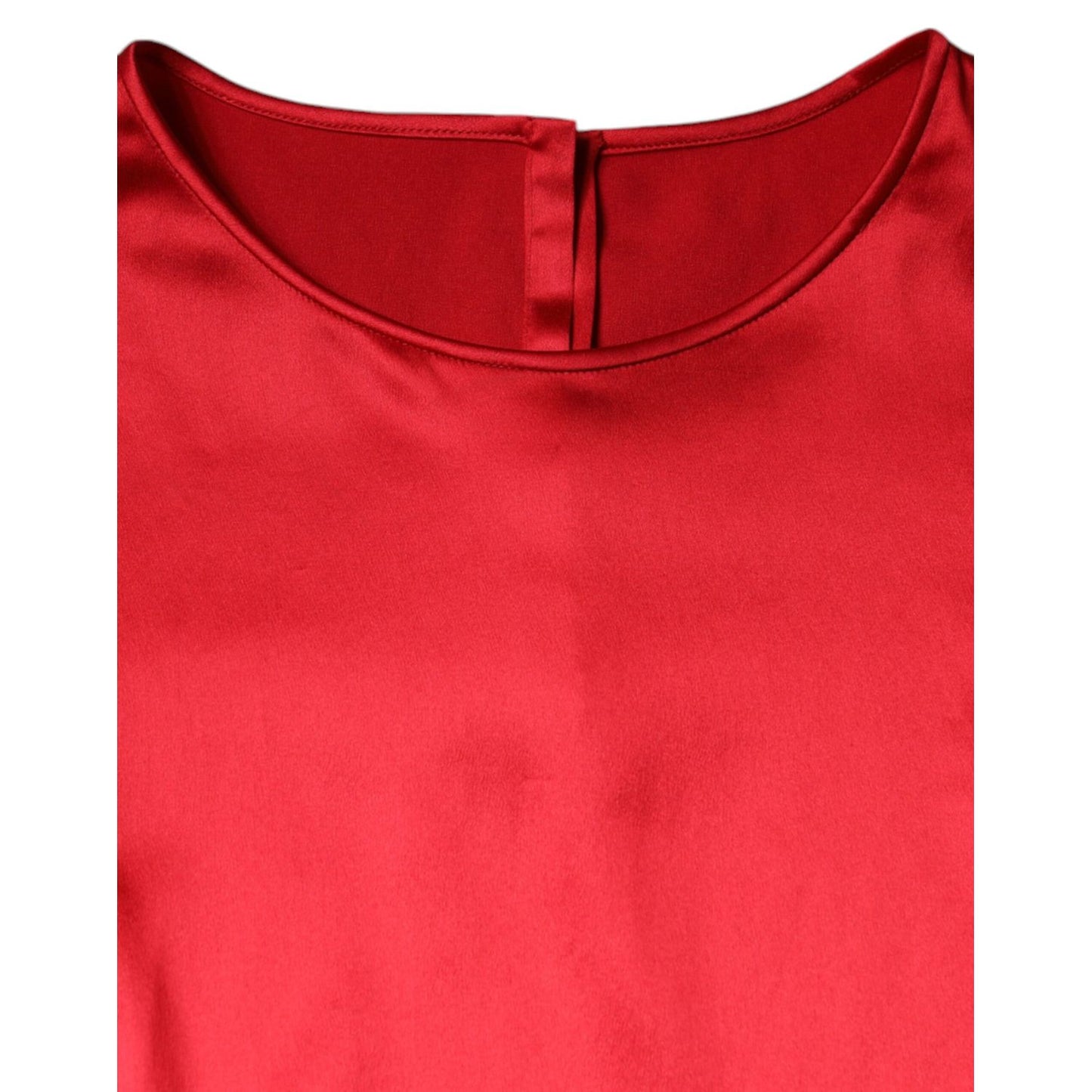 Dolce & Gabbana Red Satin Lace Trim Round Neck Blouse Top