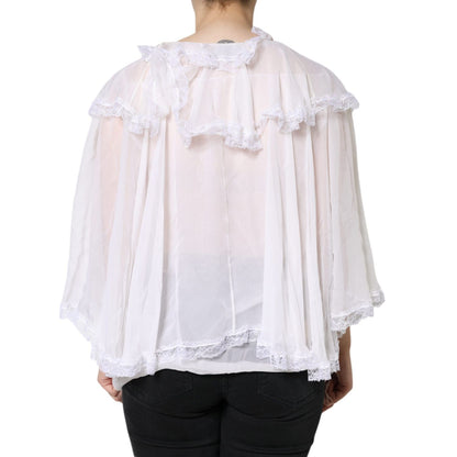 Dolce & Gabbana White Ruffles Lace Long Sleeve Blouse Top