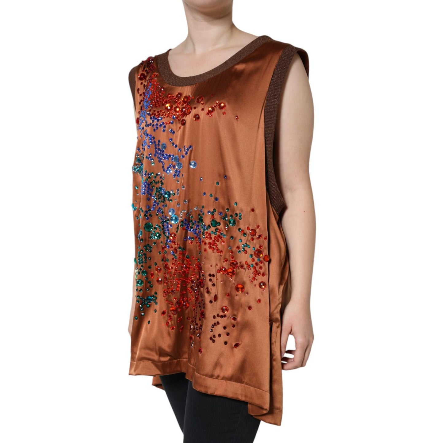 Dolce & Gabbana Brown Crystal Embellished Sleeveless Tank Top