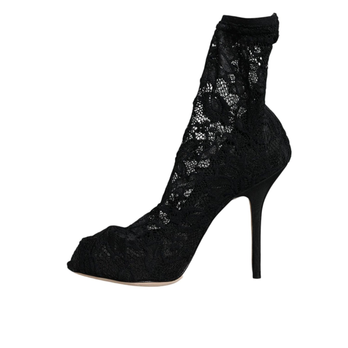 Dolce & Gabbana Black Lace Stretch Heels Mid Calf Boot Shoes