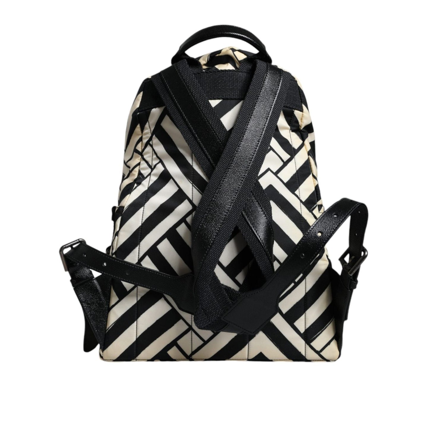 Dolce & Gabbana Black White Nylon Leather Travel Back Pack Bag