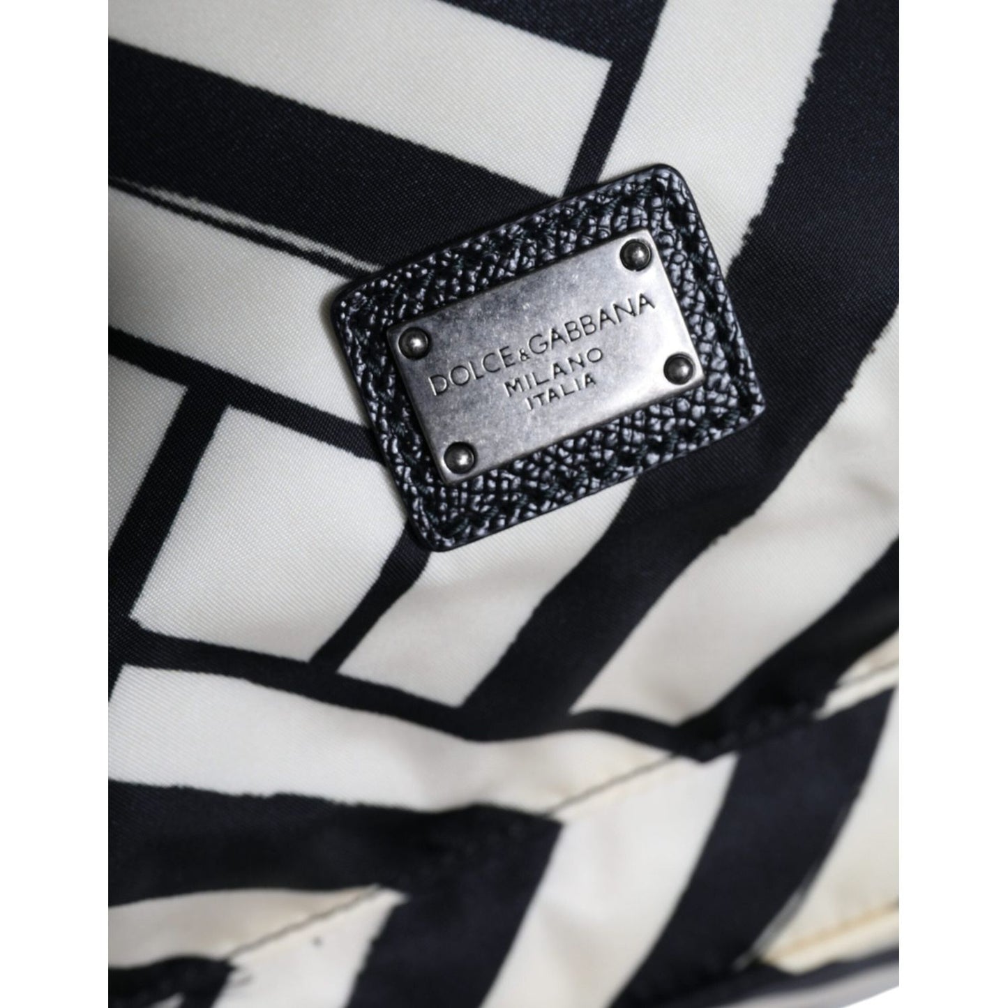 Dolce & Gabbana Black White Nylon Leather Travel Back Pack Bag