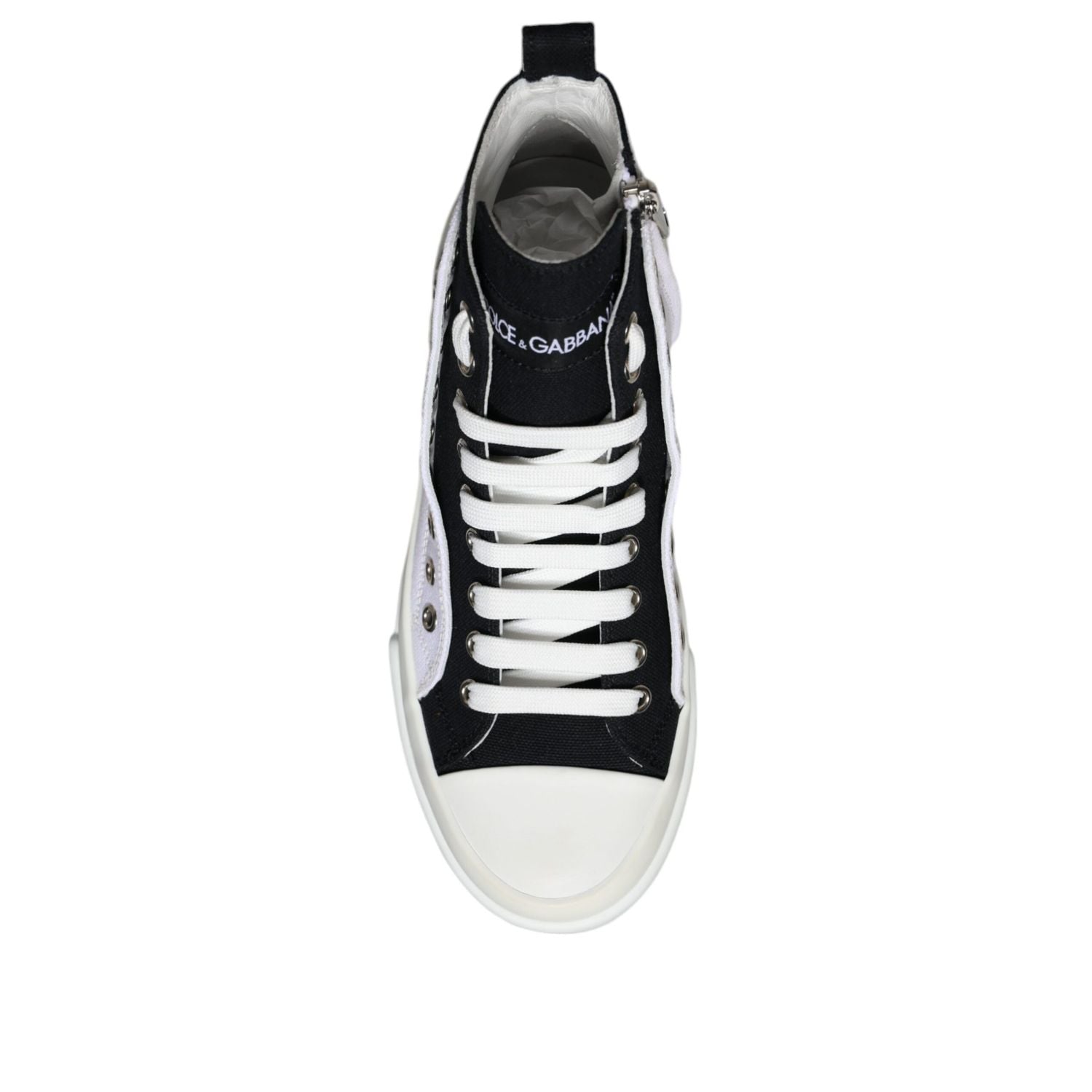 Dolce & Gabbana White Black Cotton Logo High Top Sneaker Shoes
