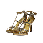 Dolce & Gabbana Gold Leather Baroque Heels Sandals Shoes