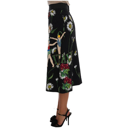 Dolce & Gabbana Black Embellished Daisy Brocade Skirt