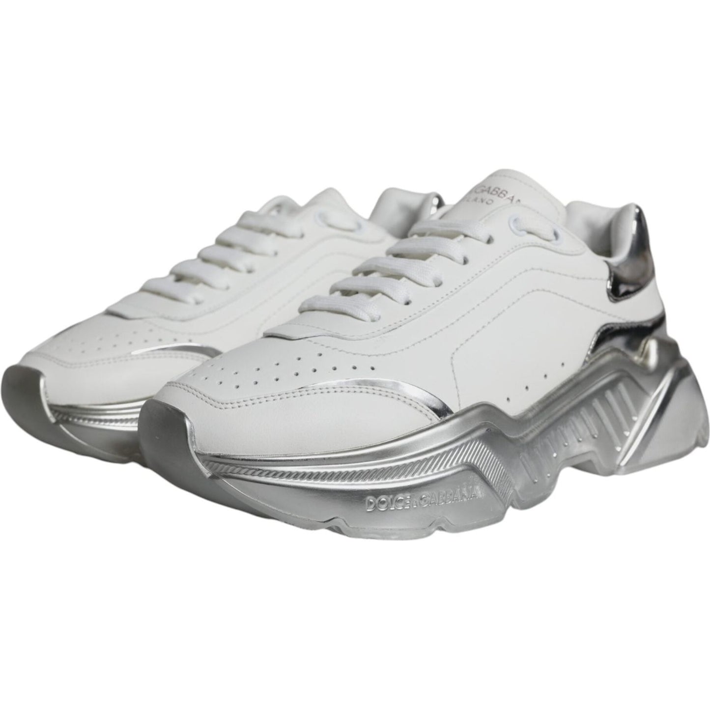 Dolce & Gabbana Silver White Daymaster Low Top Sneakers Shoes
