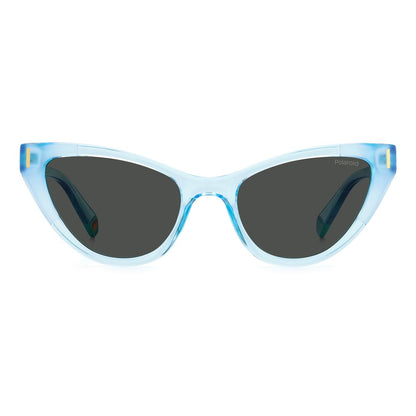 Polaroid Blue Plastic Sunglasses with polarized gray lenses and metal rivets, model PLD6174SMVUM9, featuring a matte finish.