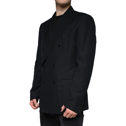 Dolce & Gabbana Black Linen Double Breasted Dress Blazer