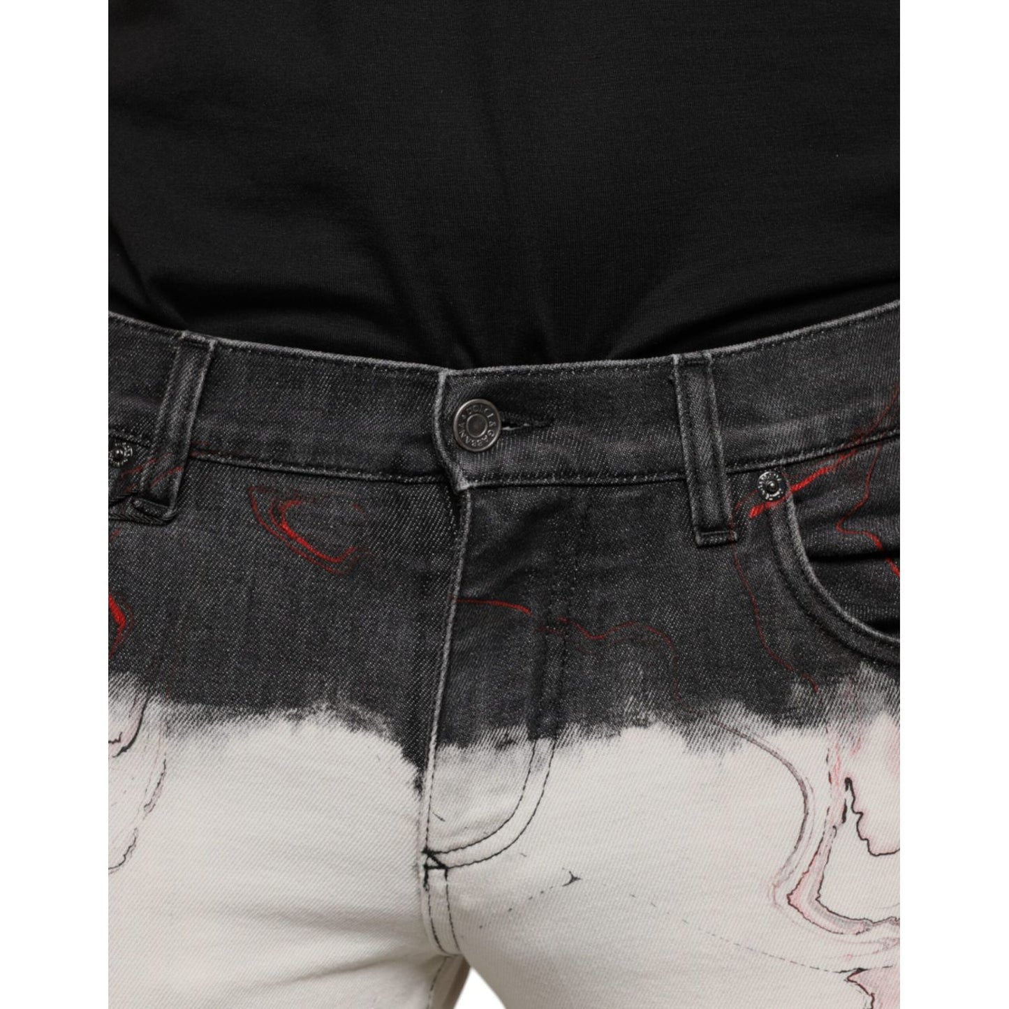 Dolce & Gabbana Black White Printed Skinny Men Denim Jeans