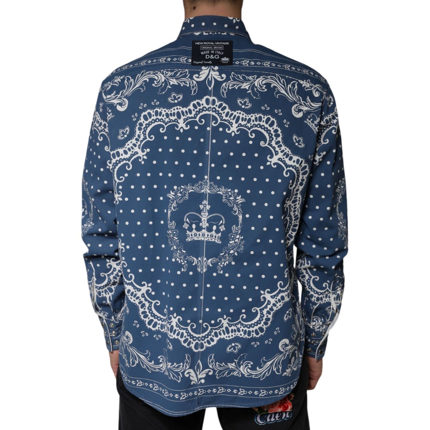 Dolce & Gabbana Blue White Bandana Print Cotton Casual Shirt