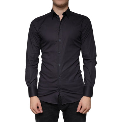 Dolce & Gabbana Black Cotton Stretch Dress GOLD Formal Shirt