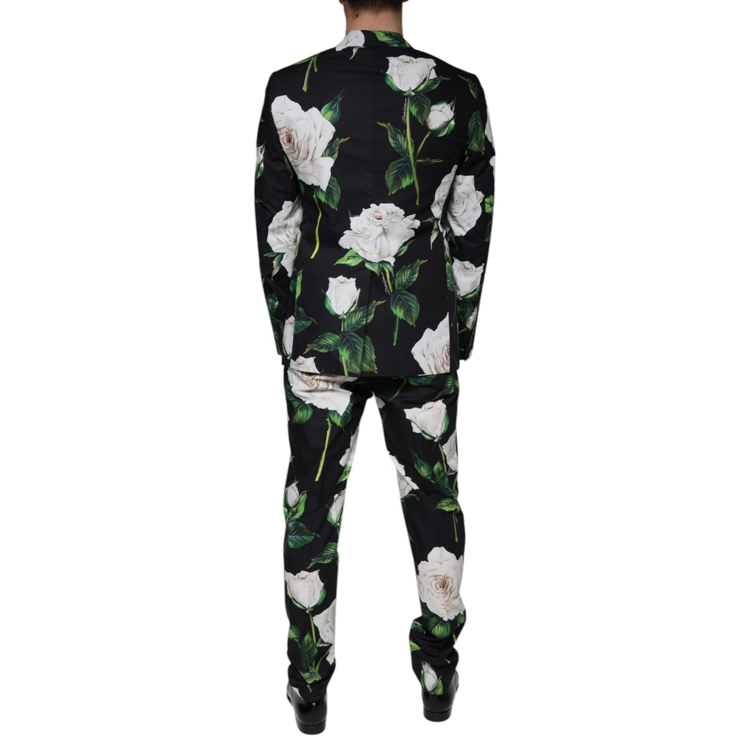 Dolce & Gabbana Black Rose Cotton Men Formal 2 Piece Suit