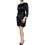 Emporio Armani Black Satin Long Sleeves Wrap Sheath Mini Dress